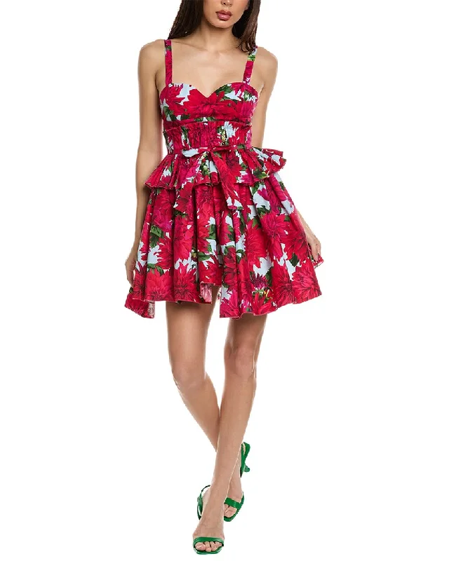 Oscar de la Renta Sweetheart Neck Dahlia Poplin Mini Dress