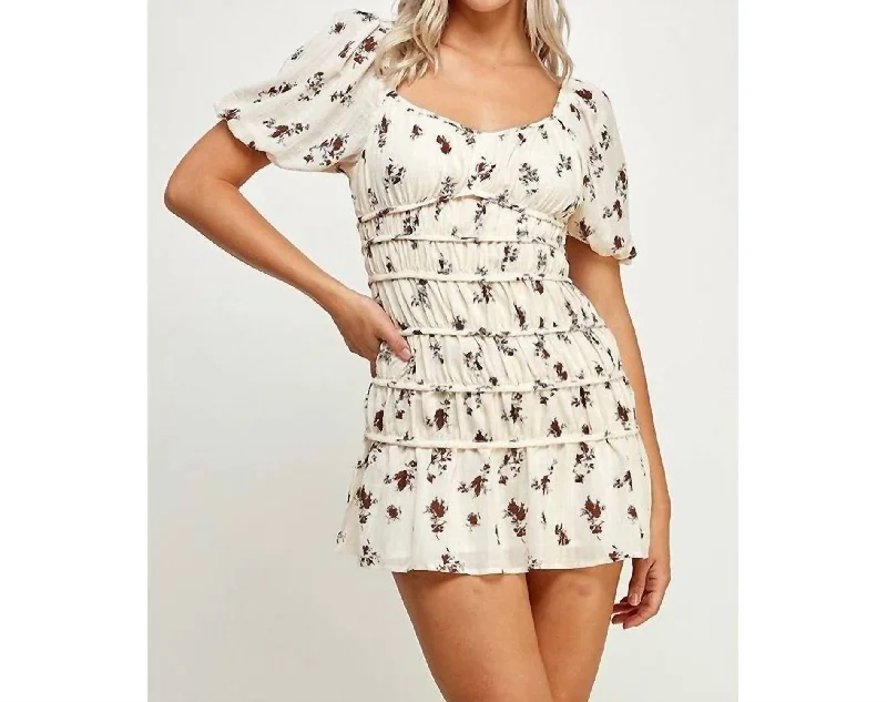 Puff Sleeve Mini Dress In Cream