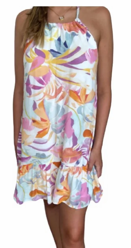 Rooftop Palm Mini Dress In Multi Color