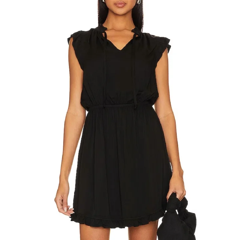 Ruffle Sleeve Tencel Mini Dress In Black