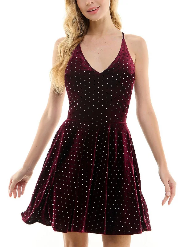 Womens Velvet Mini Cocktail And Party Dress