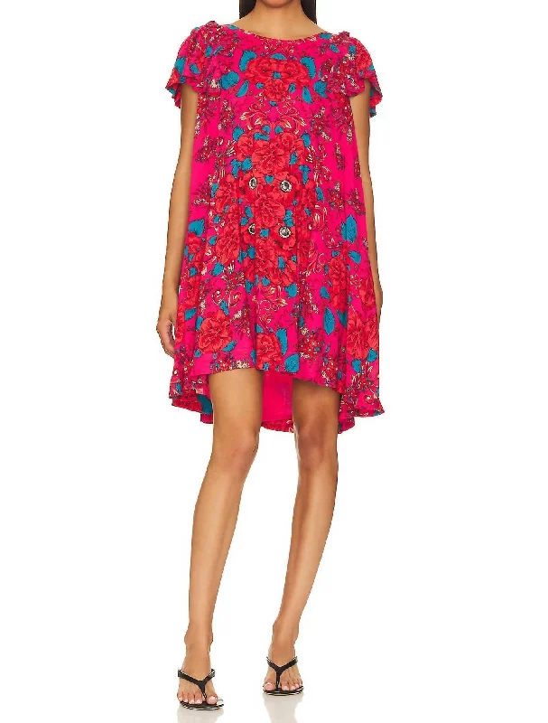 Yara Printed Mini Dress In Rose Combo