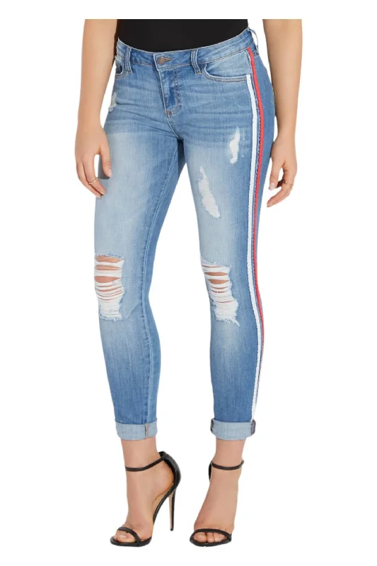 Striped Crop Skinny Jeans In Light Wash