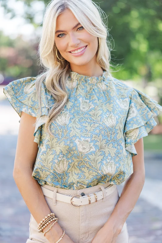 All Heart Light Blue Floral Blouse