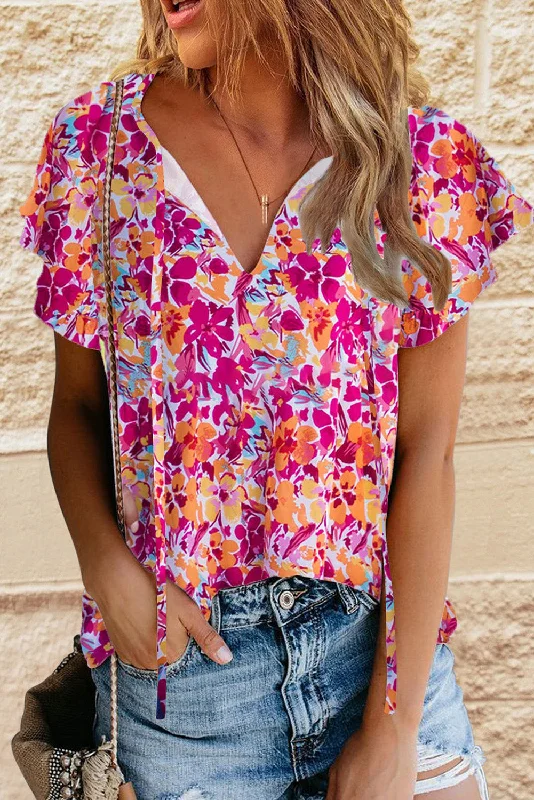 Flutter Sleeves Floral Print Top