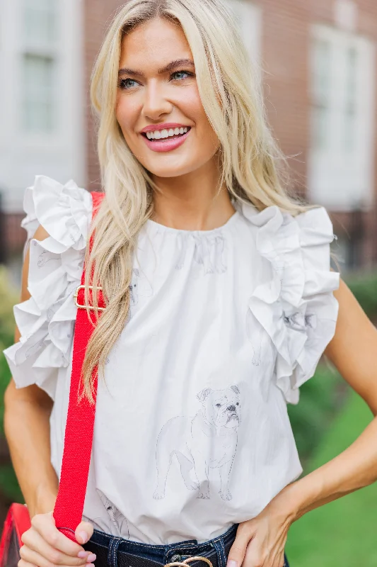 Listen To Your Heart White Bulldog Ruffled Blouse