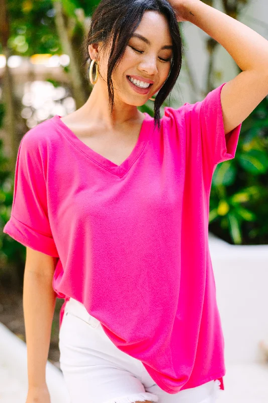 Make Your Life Easy Fuchsia Pink V-neck Top