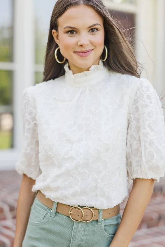 Working On It Cream Textured Blouse