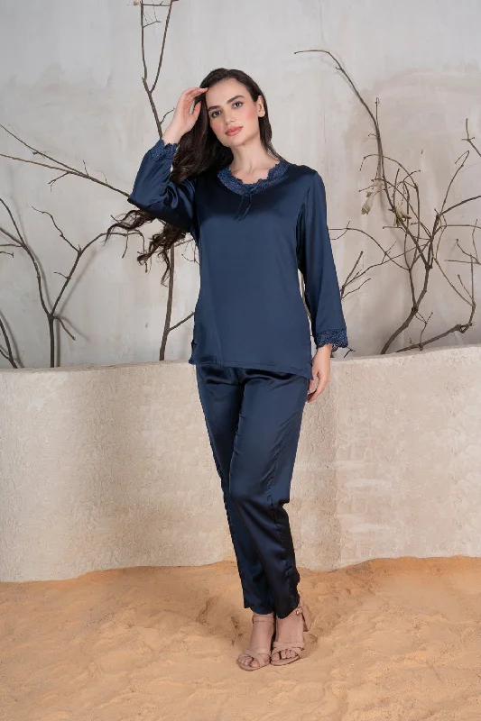 Navy Blue satin elegance Night suit