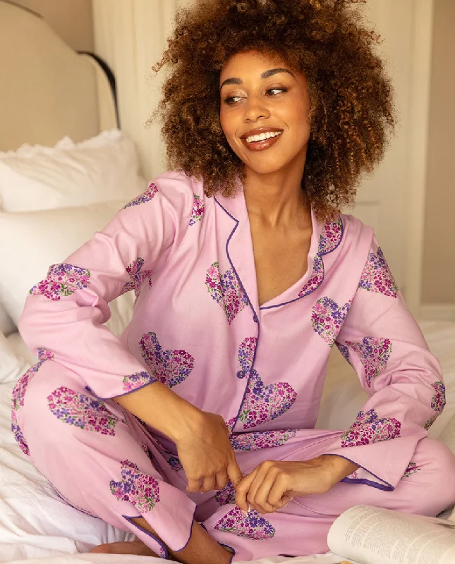 Valentina Womens Pink Heart Print Pyjama Set