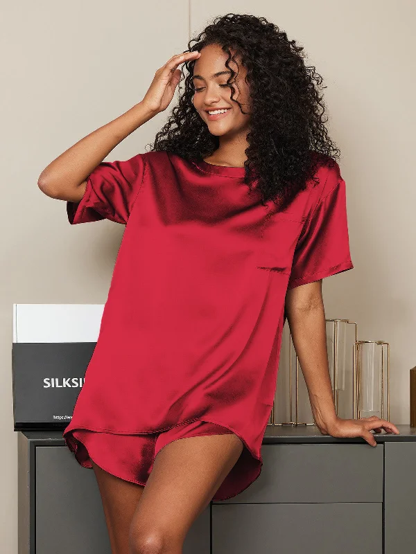 Women's Silk Oversized Tee Short Pajama Set